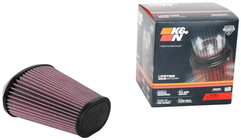 K&N Universal Clamp-On Air Filter 2.844x4.813in Flg ID x 6.5x4.75in B OD x 4.5x3.25in T OD x 7.5in H - Detail View
