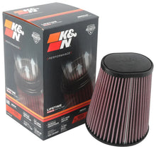 Load image into Gallery viewer, K&amp;N Universal Clamp-On Air Filter 3-1/2in 10 Degree Flange 5-3/4in B 4-1/2in x 3-1/4in T 7in H - Back View