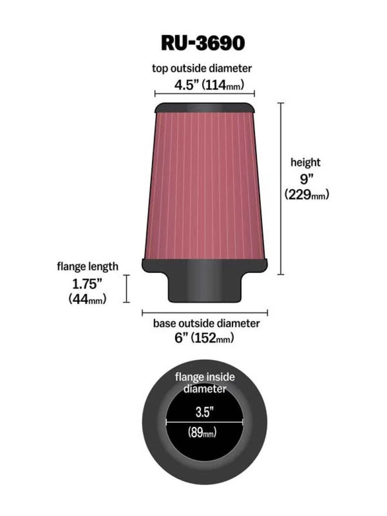 K&N Universal Clamp-On Air Filter 3-1/2in FLG / 6in B / 4-1/2in T / 9in H - Additional View 7