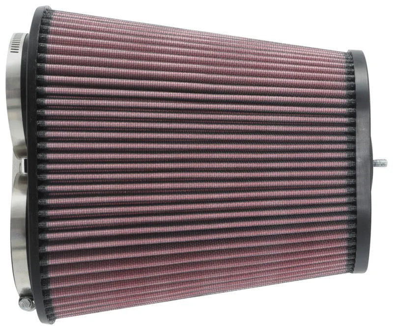 K&N Universal Clamp-On Air Filter 3-1/8in Dual FLG  8-7/8in X 5-3/16 B 6-1/4in X 4IN T, 9inH W/STUD - Installation View