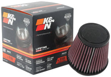 Load image into Gallery viewer, K&amp;N Universal Clamp-On Air Filter 3-1/8in FLG / 4-15/16in B / 3-1/2in T / 4-3/8in H - Back View
