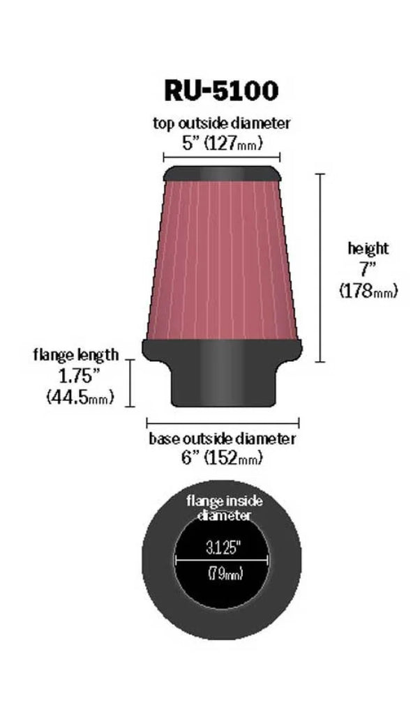 K&N Universal Clamp-On Air Filter 3-1/8in FLG / 6in B / 5in T / 7in H - Additional View 6