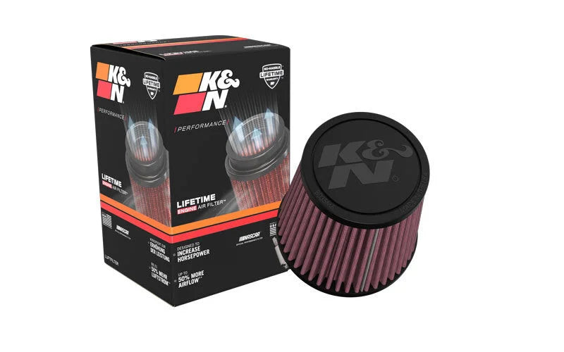 K&N Universal Clamp-On Air Filter 3in FLG /4 1/2in B / 3 1/2in T / 4 3/8in H - Installation View