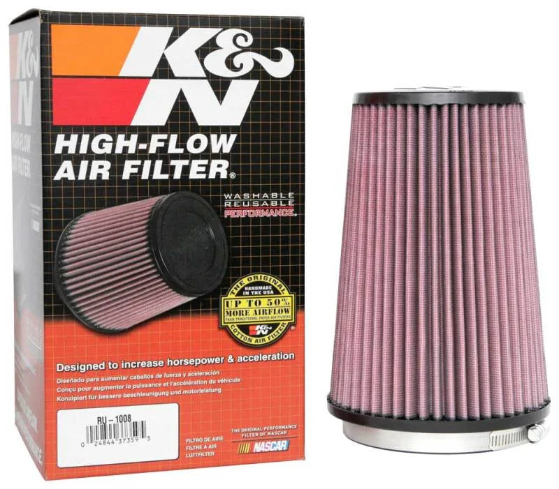 K&N Universal Clamp-On Air Filter 4-1/2in FLG / 5-7/8in B / 4-1/2in T / 8-3/8in H - Back View