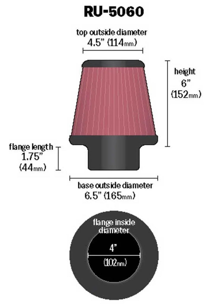 K&N Universal Clamp-On Air Filter 4in FLG / 6-1/2in B / 4-1/2in T / 6in H - Additional View 7