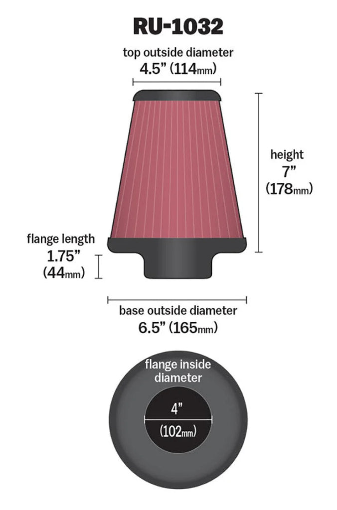 K&N Universal Clamp-On Air Filter 4in FLG / 6-1/2in B / 4-1/2in T / 7in H - Back View