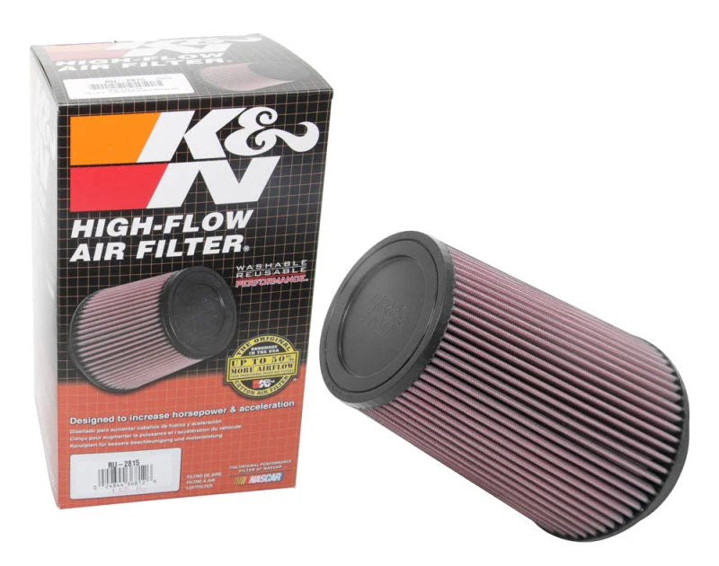 K&N Universal Clamp-On Air Filter 5in FLG / 6-1/2in B / 4-3/8in T / 8-3/4in H - Side View