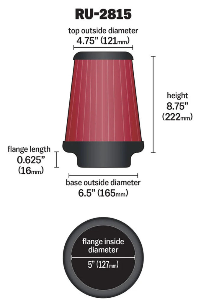 K&N Universal Clamp-On Air Filter 5in FLG / 6-1/2in B / 4-3/8in T / 8-3/4in H - Additional View 7