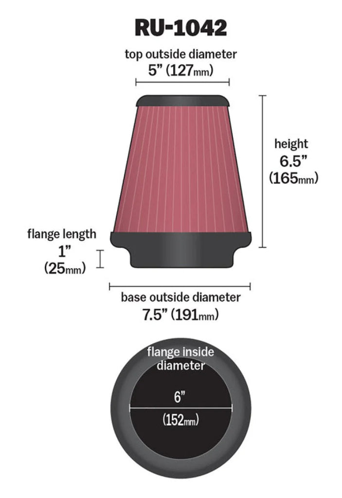 K&N Universal Clamp-On Air Filter 6in FLG / 7-1/2in B / 5in T / 6-1/2in H - Additional View 11