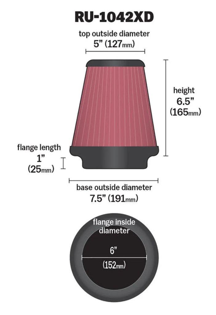 K&N Universal Clamp-On Air Filter 6in FLG / 7-1/2in B / 5in T / 6-1/2in H - Additional View 11