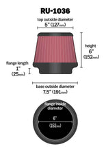 Load image into Gallery viewer, K&amp;N Universal Clamp-On Air Filter 6in FLG / 7-1/2in B / 5in T / 6in H - Side View