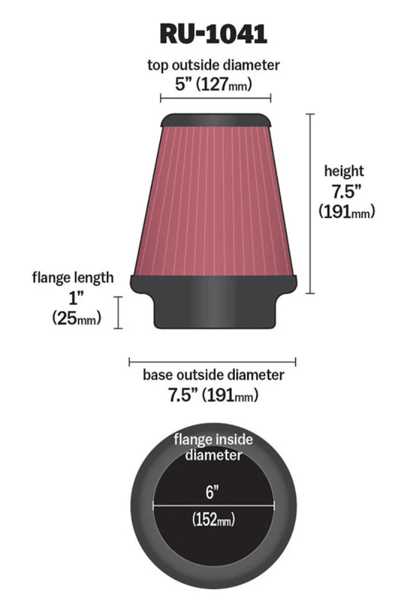 K&N Universal Clamp-On Air Filter 6in FLG / 7-1/2in B / 5in T / 7-1/2in H - Additional View 10