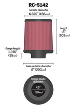 Load image into Gallery viewer, K&amp;N Universal Clamp-On Air Filter inch FLG 4.5inch Base 4 inch Top 4-1/2in FLG 8in Base - Side View