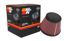Load image into Gallery viewer, K&amp;N Universal Clamp-on Air Filter 2in Flange ID 5-3/16in Base 3-1/2in Top 3-11/16in Height w/ Vent - Installation View