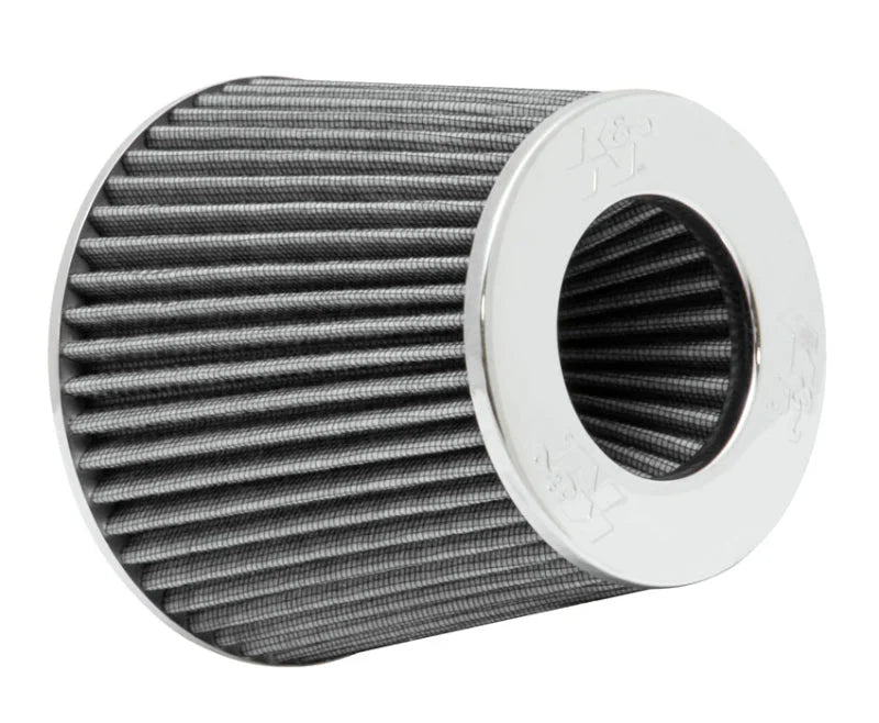 K&N Universal Filter Chrome Round Tapered White - 4in Flange ID x 1.125in Flange Length x 5.5in H - Main Product View