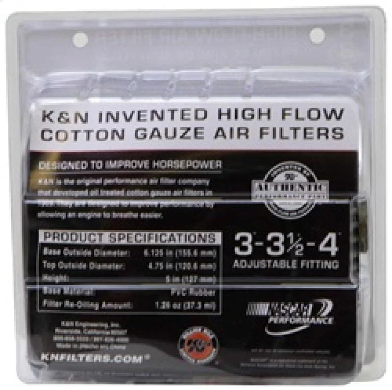 K&N Universal Filter Chrome Round Tapered White - 4in Flange ID x 1.125in Flange Length x 5.5in H - Side View