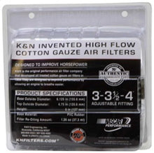 Load image into Gallery viewer, K&amp;N Universal Filter Chrome Round Tapered White - 4in Flange ID x 1.125in Flange Length x 5.5in H - Side View