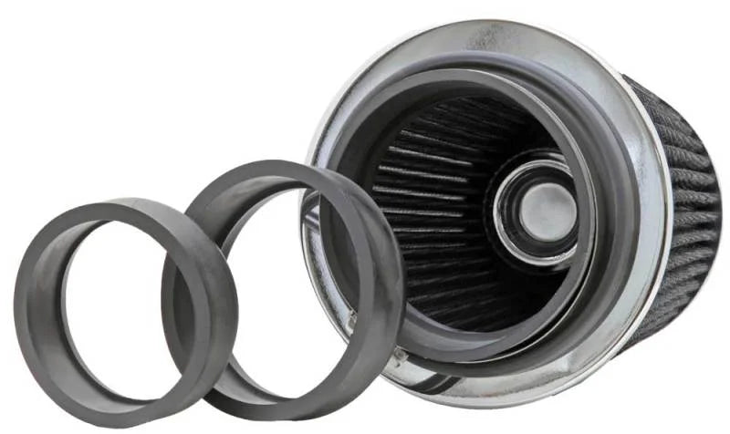 K&N Universal Filter Chrome Round Tapered White - 4in Flange ID x 1.125in Flange Length x 5.5in H - Back View