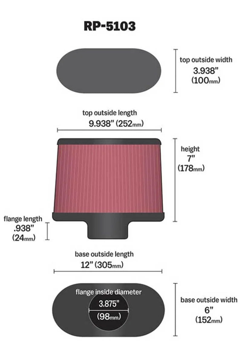 K&N Universal Filter with Carbon Fiber Top & Base-12in Base O/S Length x 6in Base O/S Width x 7in H - Additional View 7
