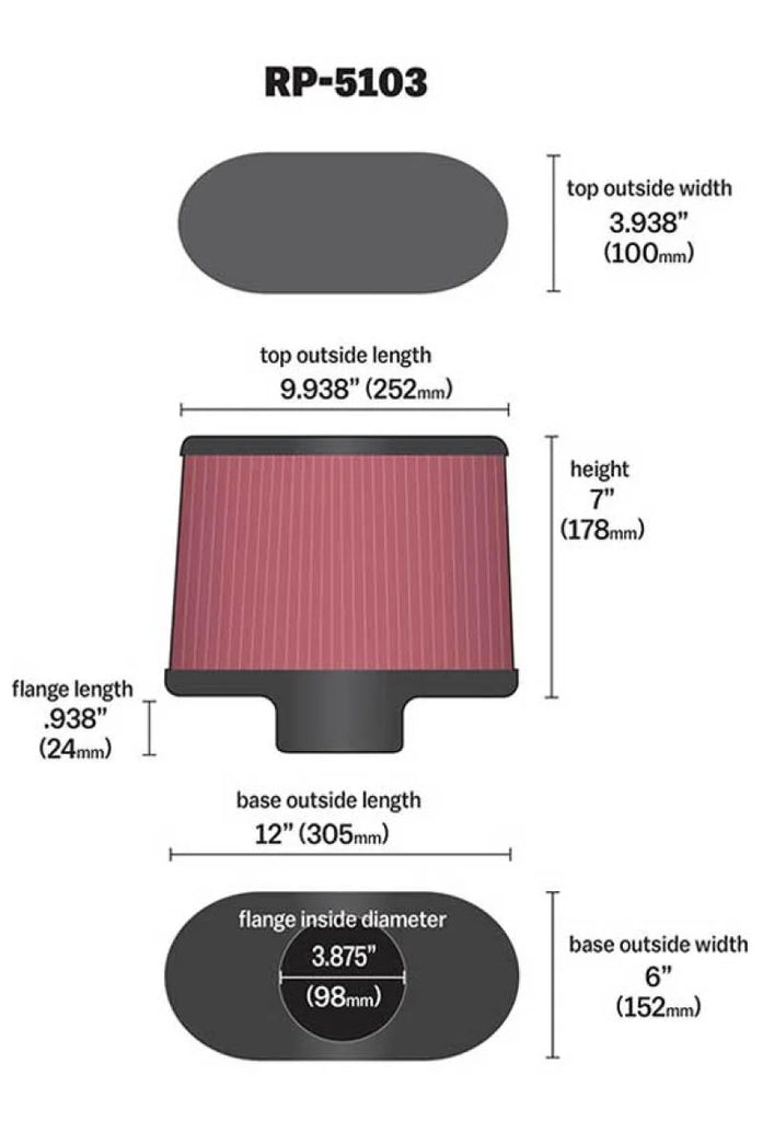 K&N Universal Filter with Carbon Fiber Top & Base-12in Base O/S Length x 6in Base O/S Width x 7in H - Additional View 7