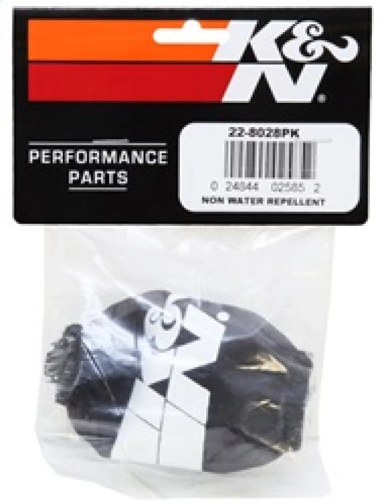 K&N Universal PreCharger Round Tapered Air Filter Wrap Black 3in Base ID x 2in Top ID x 3in H - Side View