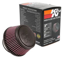 Load image into Gallery viewer, K&amp;N Universal Round Clamp-On Air Filter 3in Flange ID x 6in Base OD x 4.625in Top OD x 3in Height - Back View