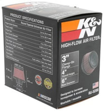 Load image into Gallery viewer, K&amp;N Universal Round Clamp-On Air Filter 3in Flange ID x 6in Base OD x 4.625in Top OD x 3in Height - Additional View 10
