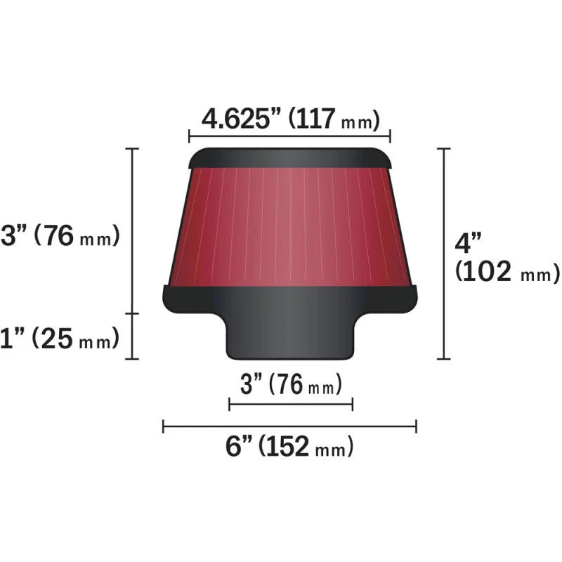 K&N Universal Round Clamp-On Air Filter 3in Flange ID x 6in Base OD x 4.625in Top OD x 3in Height - Additional View 12