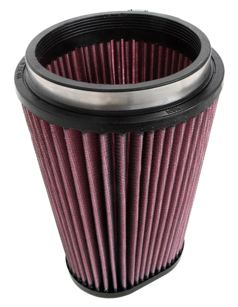 K&N Universal Round Clamp-On Air Filter 4-1/2in FLG, 5-7/8in B, 3-1/4in X 4-1/2in T, 8in H - Side View