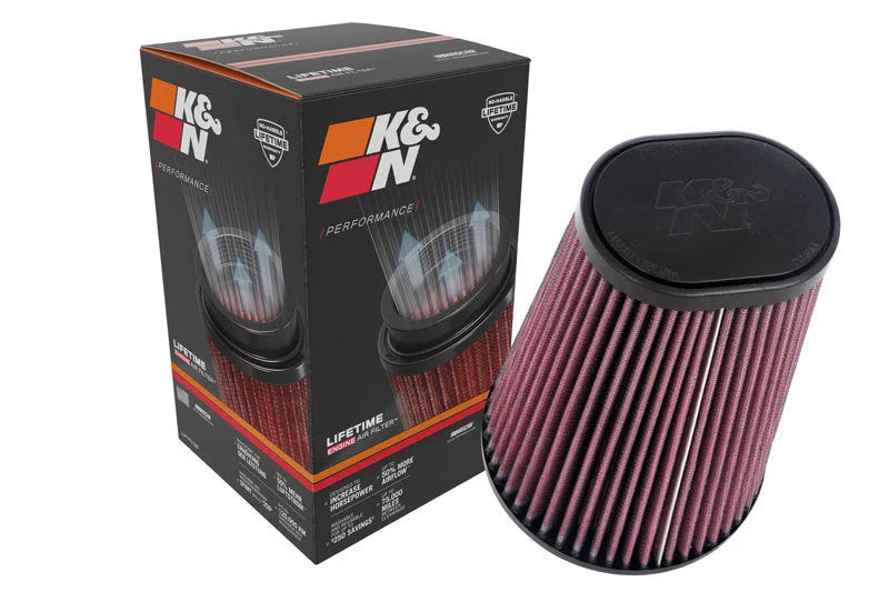 K&N Universal Round Clamp-On Air Filter 4-1/2in FLG, 5-7/8in B, 3-1/4in X 4-1/2in T, 8in H - Back View
