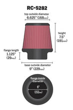 Load image into Gallery viewer, K&amp;N Universal Round Tapered Filter 6in Flange ID x 9in Base OD x 6.625in Top OD x 7.5in Height - Side View