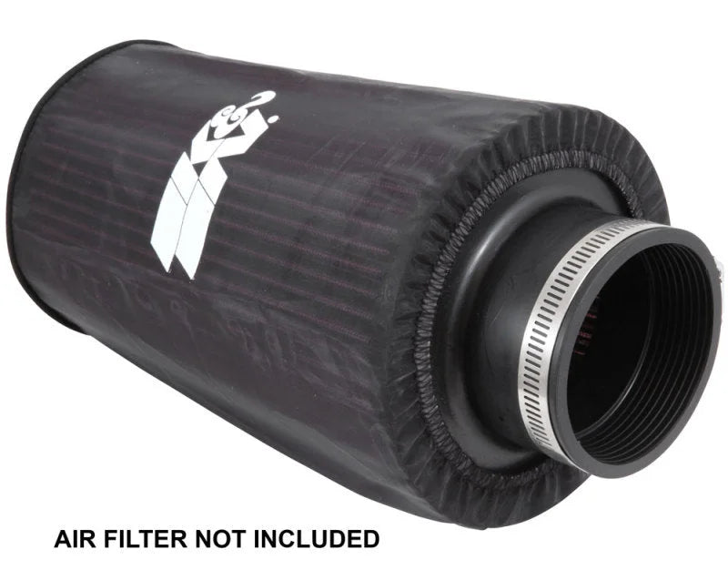 K&N Universal Round Tapered Filter Wrap - Black - 6in Base ID x 4.625in Top ID x 9in Height - Back View