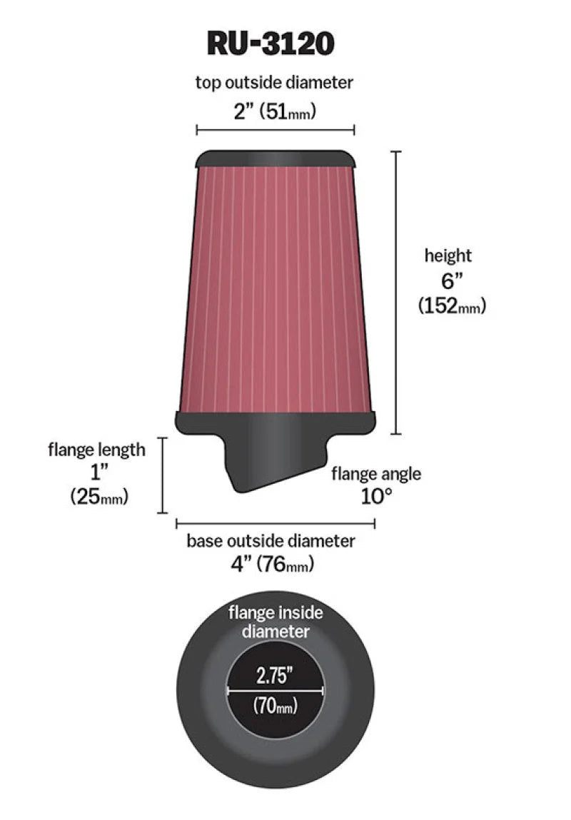 K&N Universal Rubber Filter - Side View