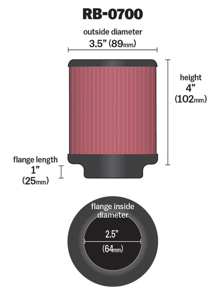 K&N Universal Rubber Filter 2.5 inch 5 Degree FLG 3.5 inch OD 4 inch Height - Installation View