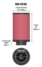 Load image into Gallery viewer, K&amp;N Universal Rubber Filter 2.5in Flange ID x 3.5in OD x 6in Height - Side View