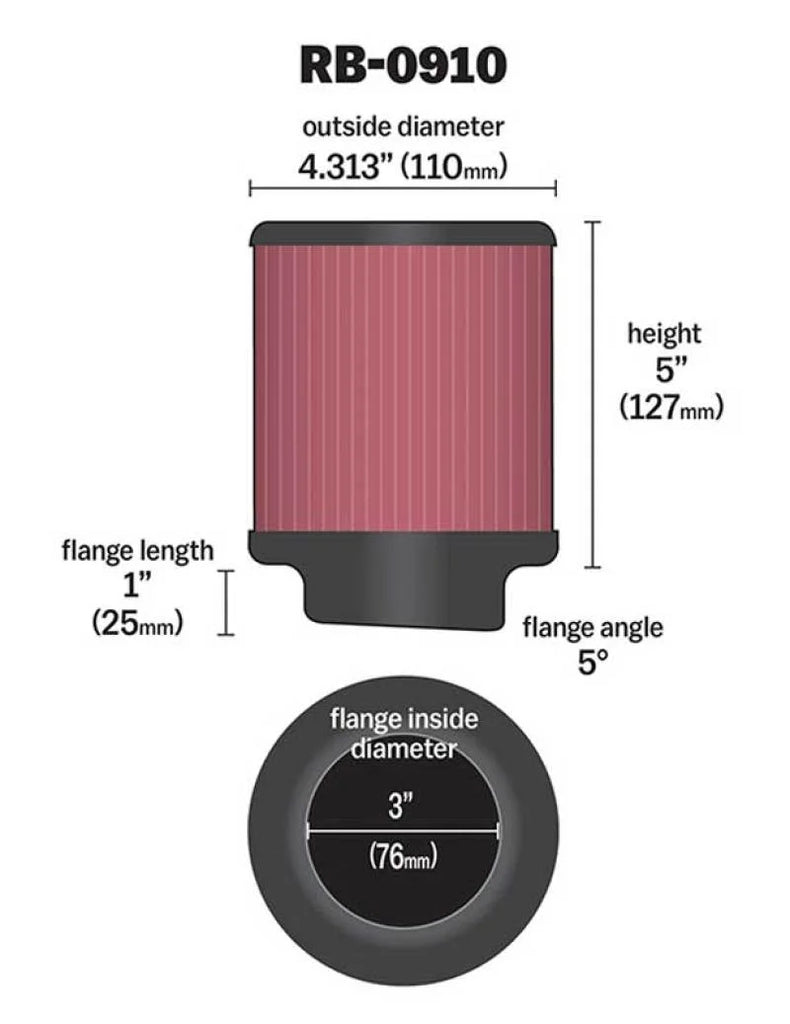 K&N Universal Rubber Filter 3 inch 5 Degree FLG 4 1/2 inch OD 5 inch Height - Additional View 10