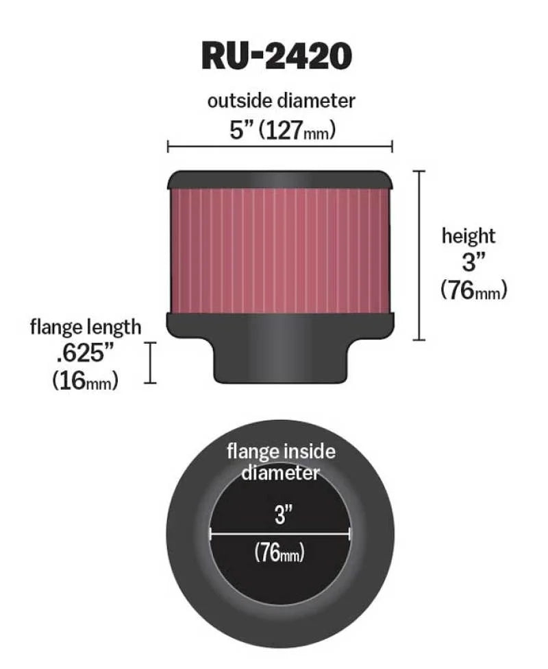 K&N Universal Rubber Filter 3 inch Flange 5 inch OD 3 inch Height - Additional View 8