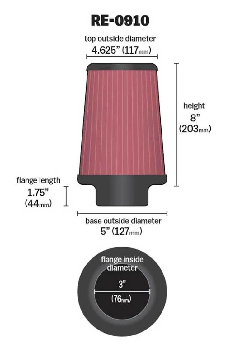 K&N Universal Rubber Filter 3inch FLG / 5inch OD-B / 4-5/8inch OD-T / 8inch H - Installation View