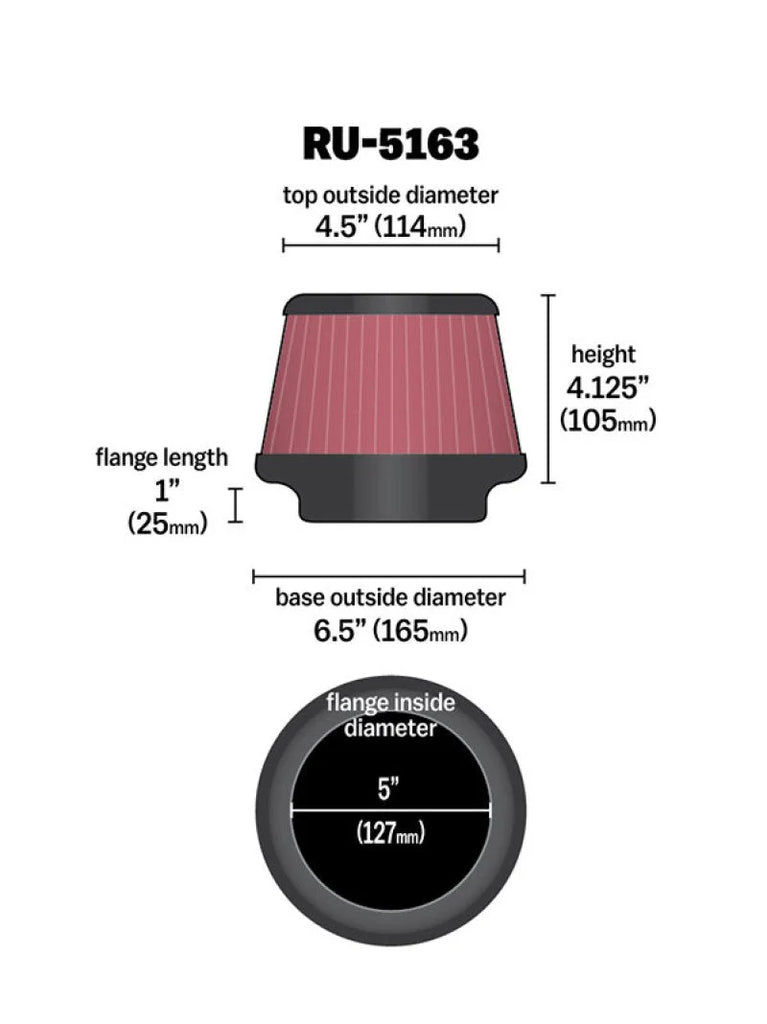 K&N Universal Rubber Filter 5in Flange ID x 6.5in Base OD x 4.5in Top OD x 4.125in Height - Additional View 7
