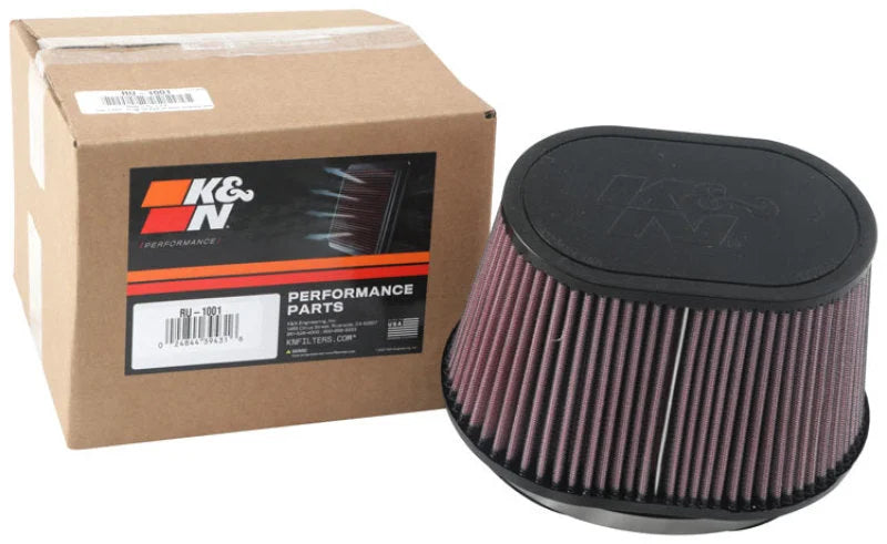 K&N Universal Rubber Filter 6.25in x 4in Oval FLG / 7.375in x 5.5in Base / 6.25in x 4in Top / 5in H - Installation View