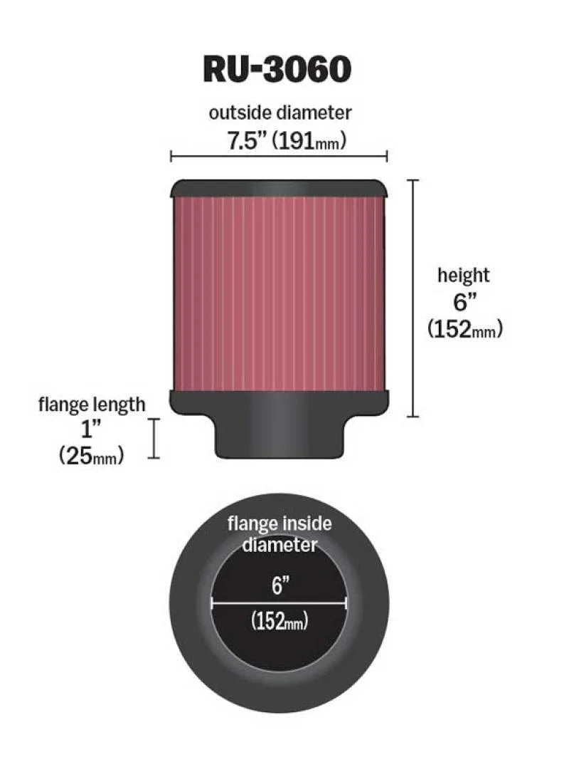 K&N Universal Rubber Filter 6in Flange ID / 7.5in OD / 6in Height / Round Straight - Installation View