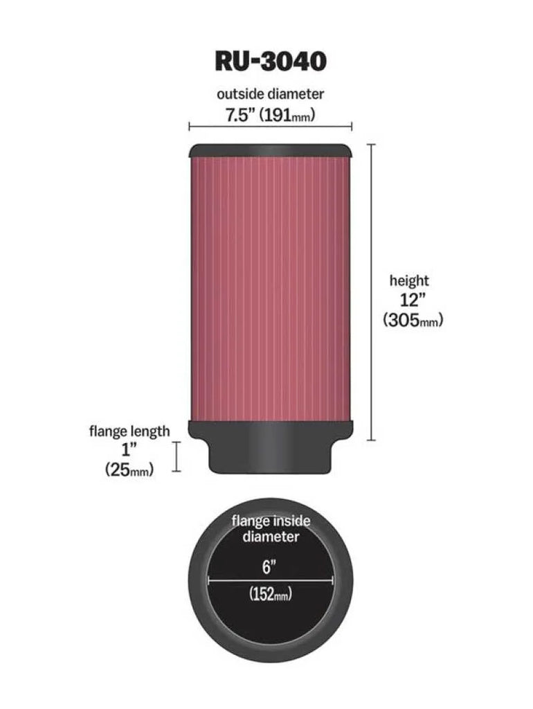 K&N Universal Rubber Filter 6in ID 7.5in OD 12in H - Detail View