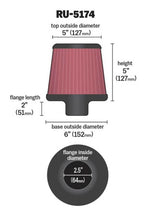 Load image into Gallery viewer, K&amp;N Universal Rubber Filter-Round Tapered 2.5in Flange ID x 6in Base OD x 5in Top OD x 5in Height - Side View