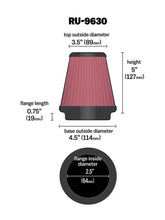 Load image into Gallery viewer, K&amp;N Universal Tapered Filter 2.5in Flange ID x 4.5in Base OD x 3.5in Top OD x 5in Height - Detail View