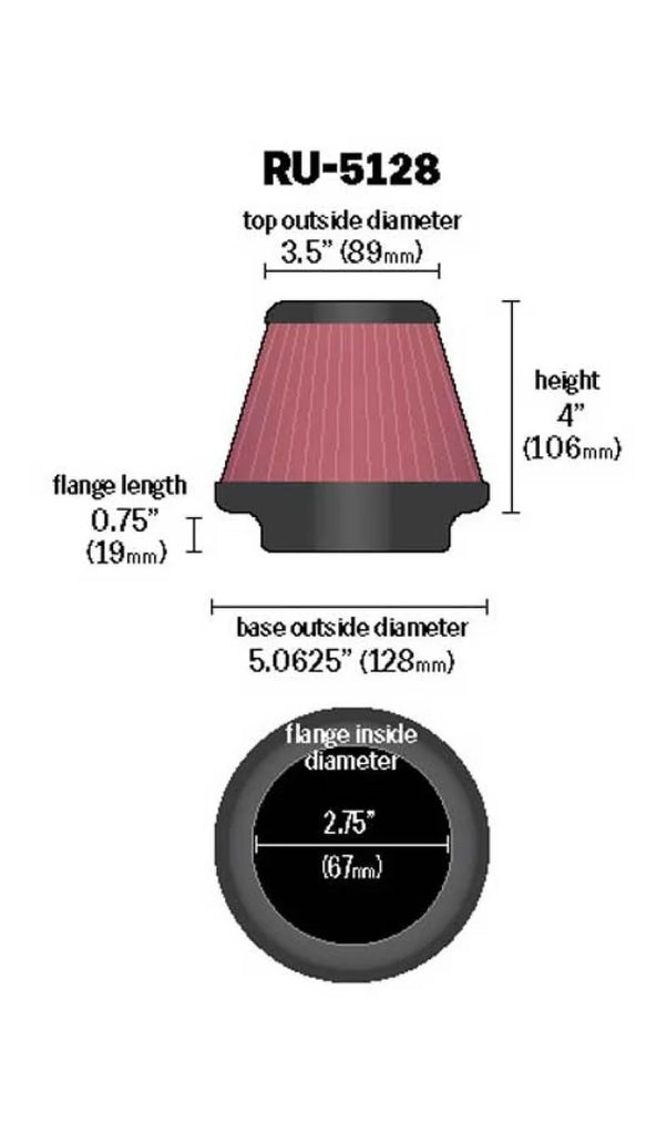 K&N Universal Tapered Filter 2.75in Flange ID x 5.0625in Base OD x 3.5in Top OD x 4in Height - Additional View 10
