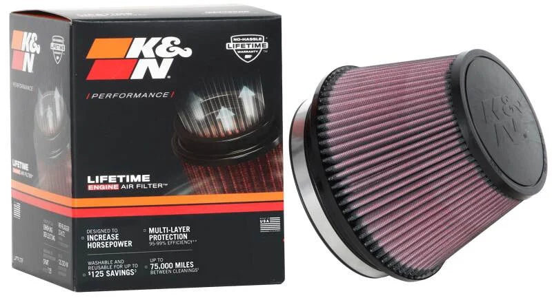 K&N Universal Tapered Filter 6in Flange ID x 7.5in Base OD x 5in Top OD x 5in Height - Back View