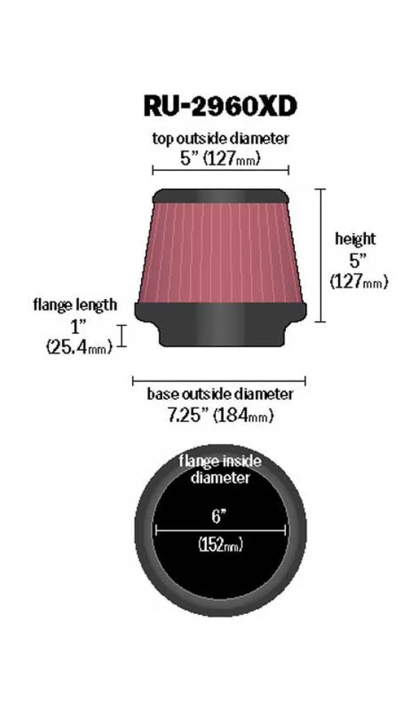 K&N Universal Tapered Filter 6in Flange ID x 7.5in Base OD x 5in Top OD x 5in Height - Additional View 11