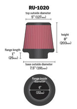 Load image into Gallery viewer, K&amp;N Universal Tapered Filter 6in Flange ID x 7.5in Base OD x 5in Top OD x 8in Height - Side View