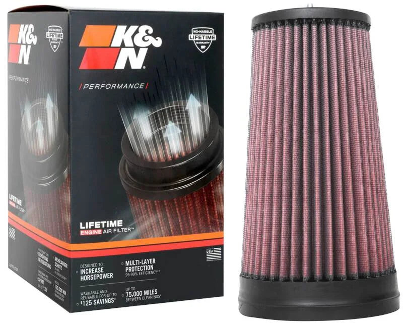 K&N Universal Unique Air Filter 2-3/4in FLG x 4-21/32in Base x 3-1/2in Top x 8-1/4in Height - Installation View