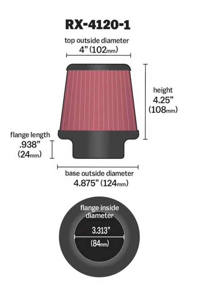 K&N Universal X-Stream Clamp-On Air Filter 3.313in Flg ID/4.875in Base OD/4in Top OD/4.25in H - Main Product View